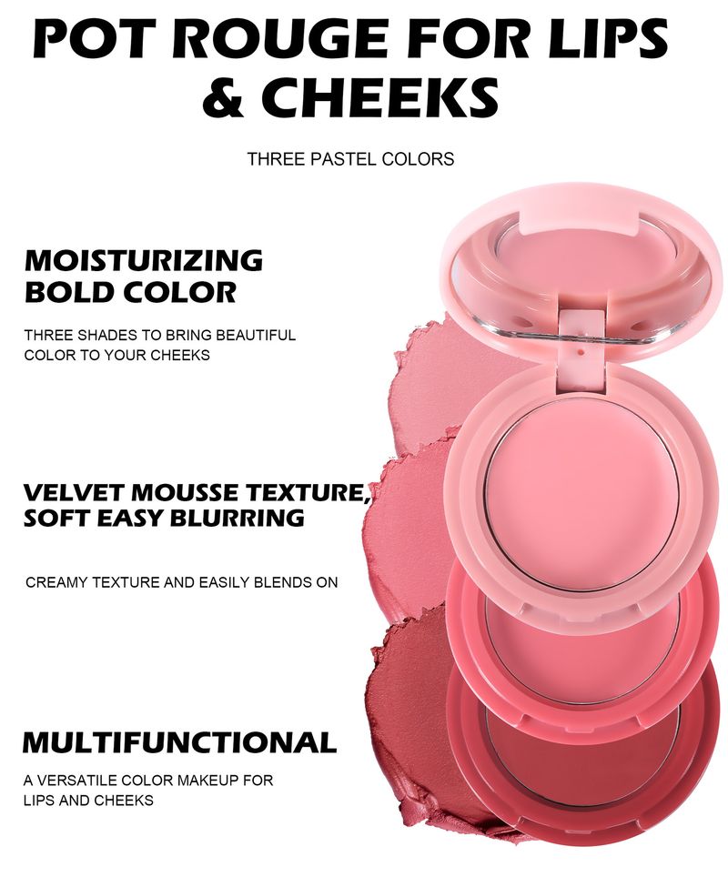 HANDAIYAN 3-Farben-Rouge-Palette zum Zusammenfalten: 3-in-1-Rouge, Kontur und Lidschatten, Mehrzweck-Creme-Rouge_voghion.com