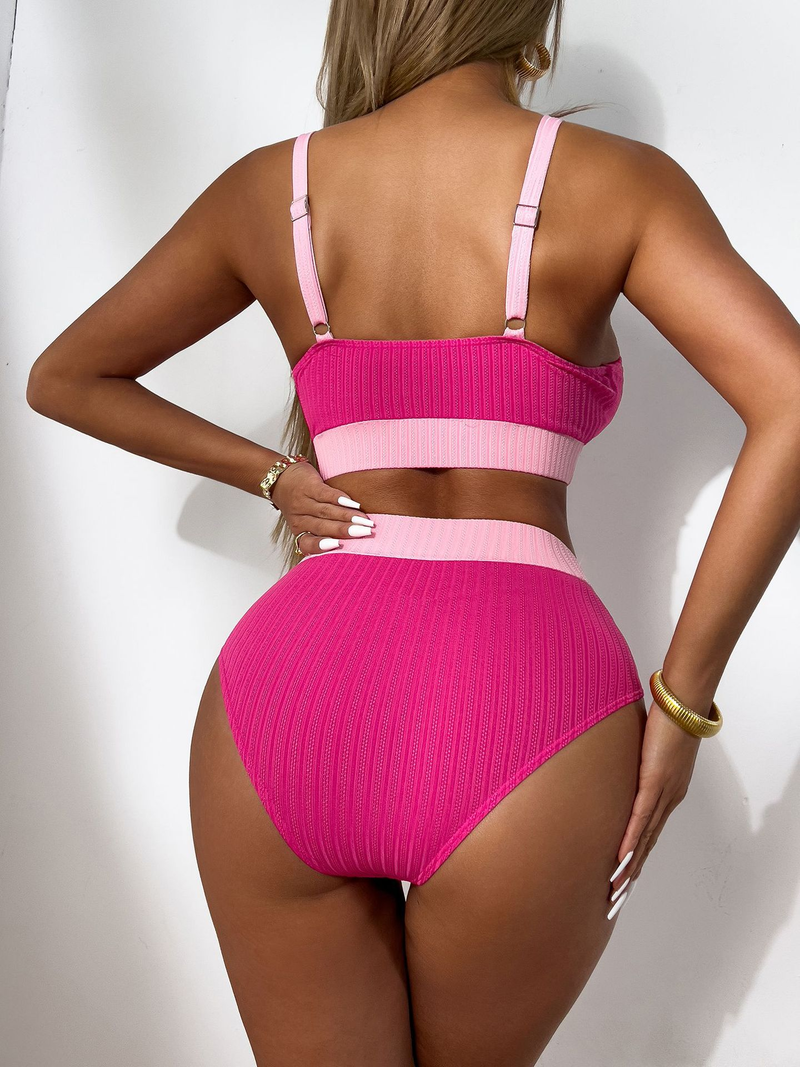 Maillot de bain deux pièces triangle taille haute à bretelles de couleur unie pour femme, sexy, style source chaude, nouvelle collection 2025_voghion.com
