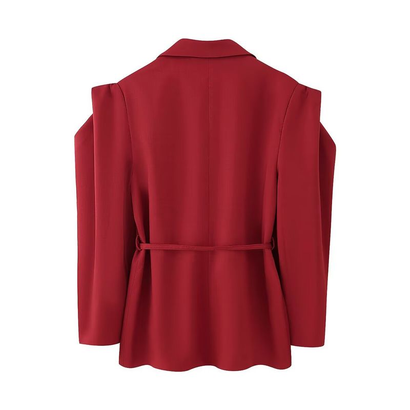 "Elegant Inspired Belted Blazer With Wide Shoulder Pads Stylish Ties Oversized Fit, Long Sleeve, Versatile Streetwear For Women (S/M/L, )_voghion.com