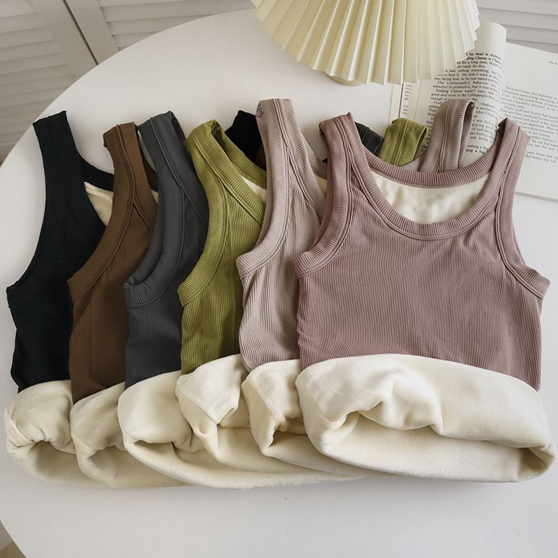 Autumn and Winter fleece-lined warm camisole thickened warm high elastic slim fit slimming inner warm bottoming top for women_voghion.com