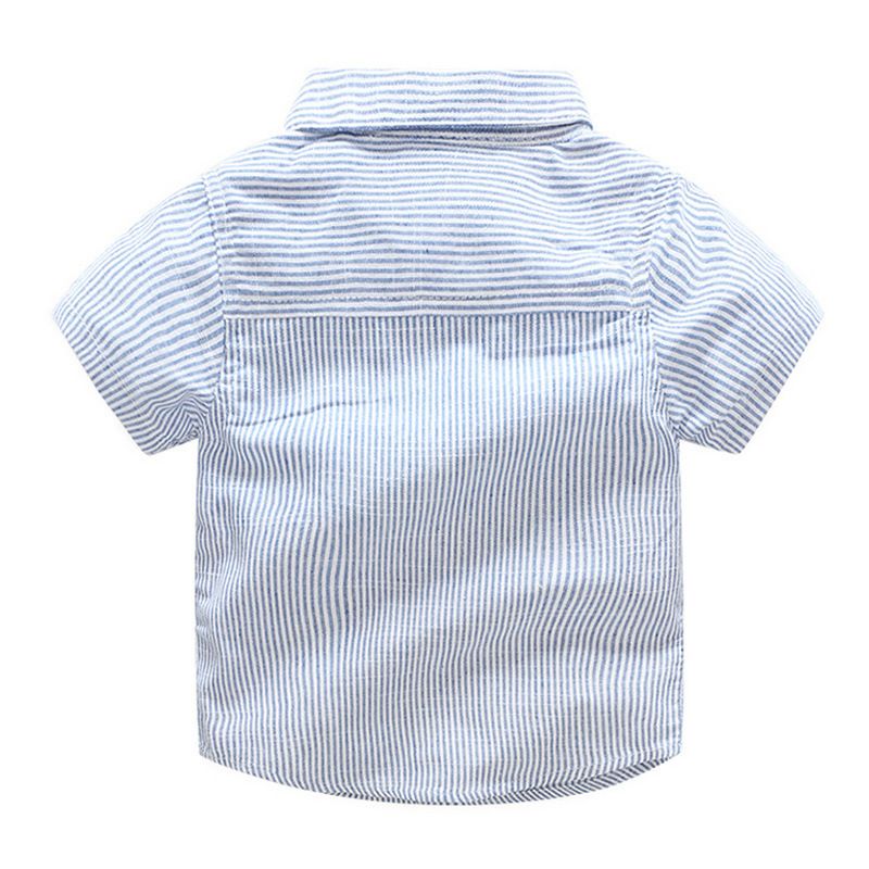 Kinderkleidung Kinderkleidung Anzug Jungen Kurzarm gestreiftes Hemd Baumwolloverall Performance-Kleidung Gentleman ein Jahr altes Kleid_voghion.com