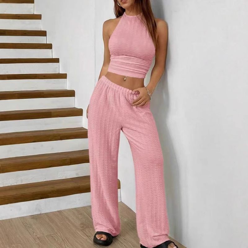 Women's Clothing 2025 Summer Strapless Backless Sexy Top Elastic Waist Comfortable Long Pants Set_voghion.com