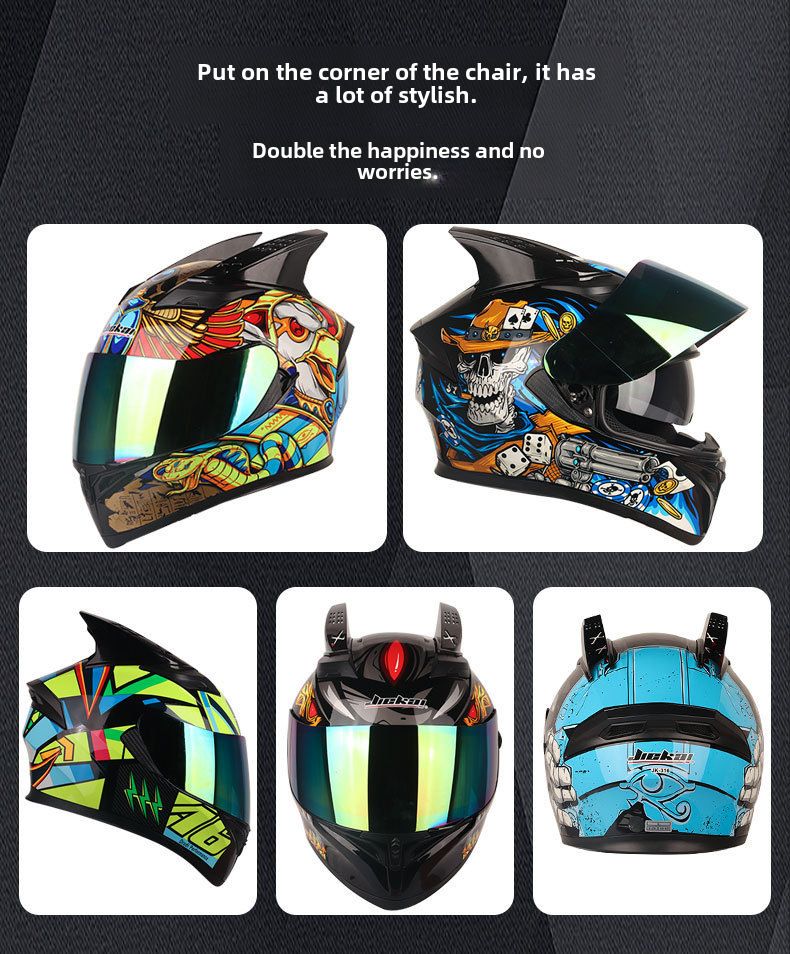 Doppellinsen-Motorradhelm Herren-Trailrunning-Helm Elektrischer Damen-Winter-Vollschutzhut-Integralhelm_voghion.com