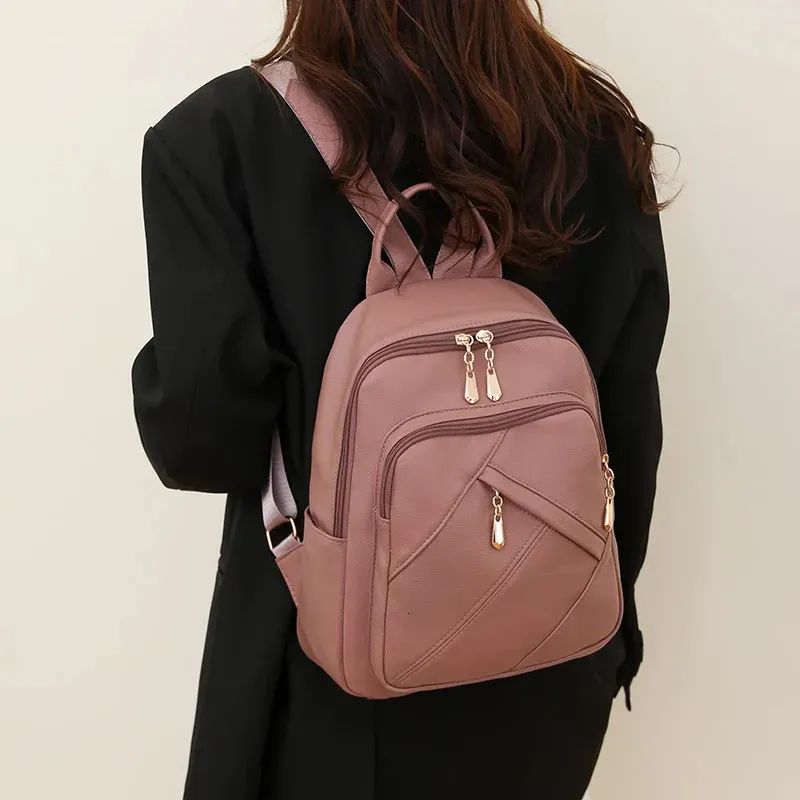 Zaino alla moda in morbida pelle PU per donna, stile trendy, semplice, leggero, grande capacità, adatto per studenti 250514l_voghion.com