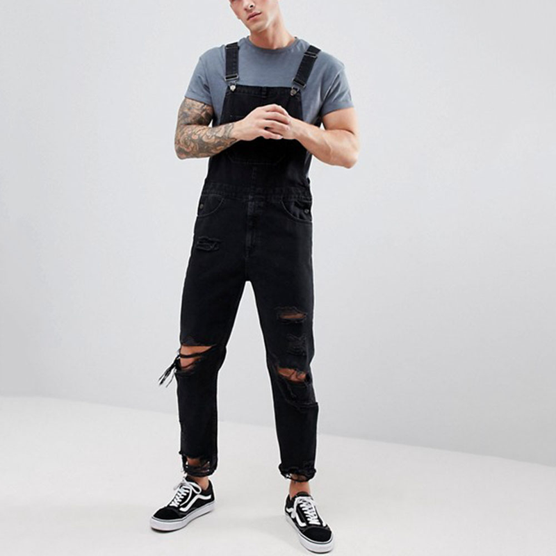 Stylischer Herren-Latz-Denim-Overall, zerrissene, superzerrissene Hose_voghion.com
