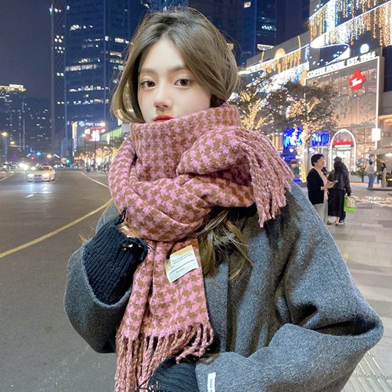 New Thousand Bird Grid Scarf Women's Shawl Dual Use Korean Version Versatile Explosive Warm New Winter Advanced Student Scarf_voghion.com