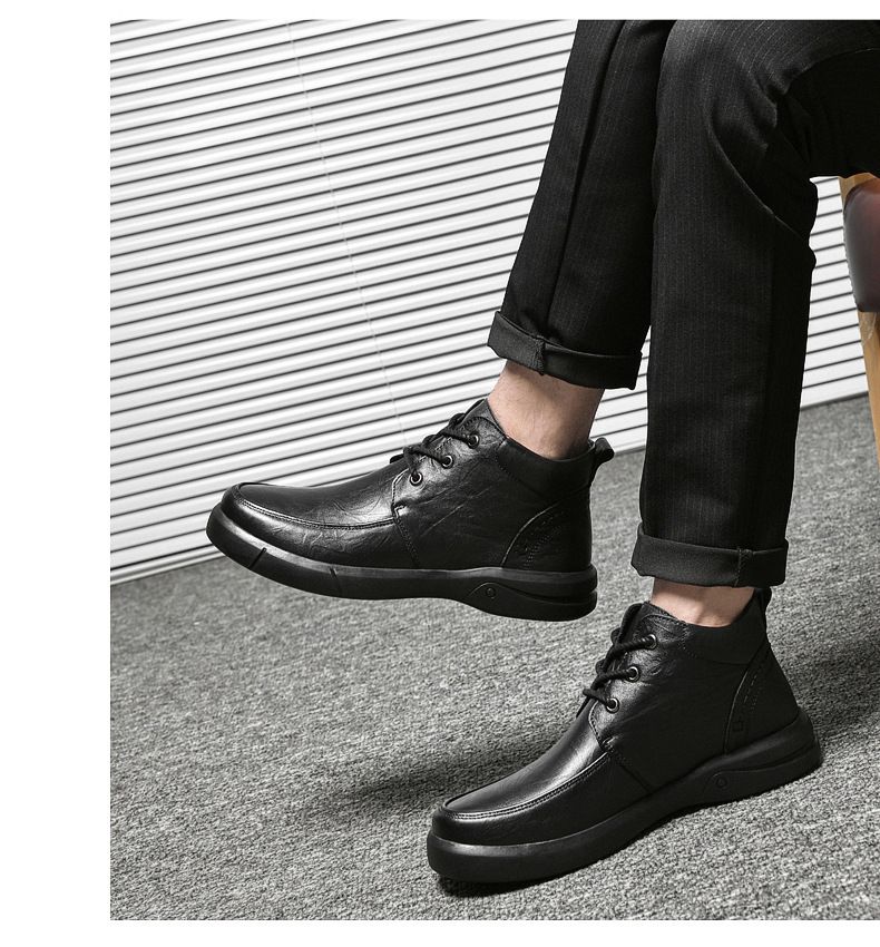 Warme, weich besohlte Martin-Stiefel, handgearbeitete Herrenschuhe für reife Herren, mittelhohe Samt-Schneestiefel, Werkzeugschuhe_voghion.com