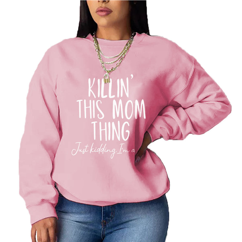 Felpa con cappuccio a maniche lunghe ampia casual stampata senza testa da donna_voghion.com