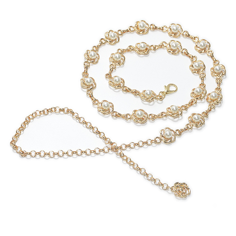 New metal with ethnic style pearl inlaid body chain, belly dance waist chain_voghion.com