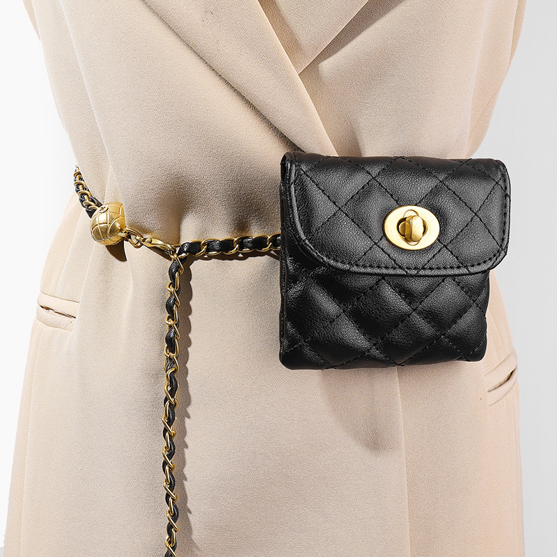 Dames Riemen Gouden Balketting Crossbodytas Heupketting Modieus Schattig Geborduurd Draad Diamant Kindermunt Heuptas Trendy Klein Geur_voghion.com