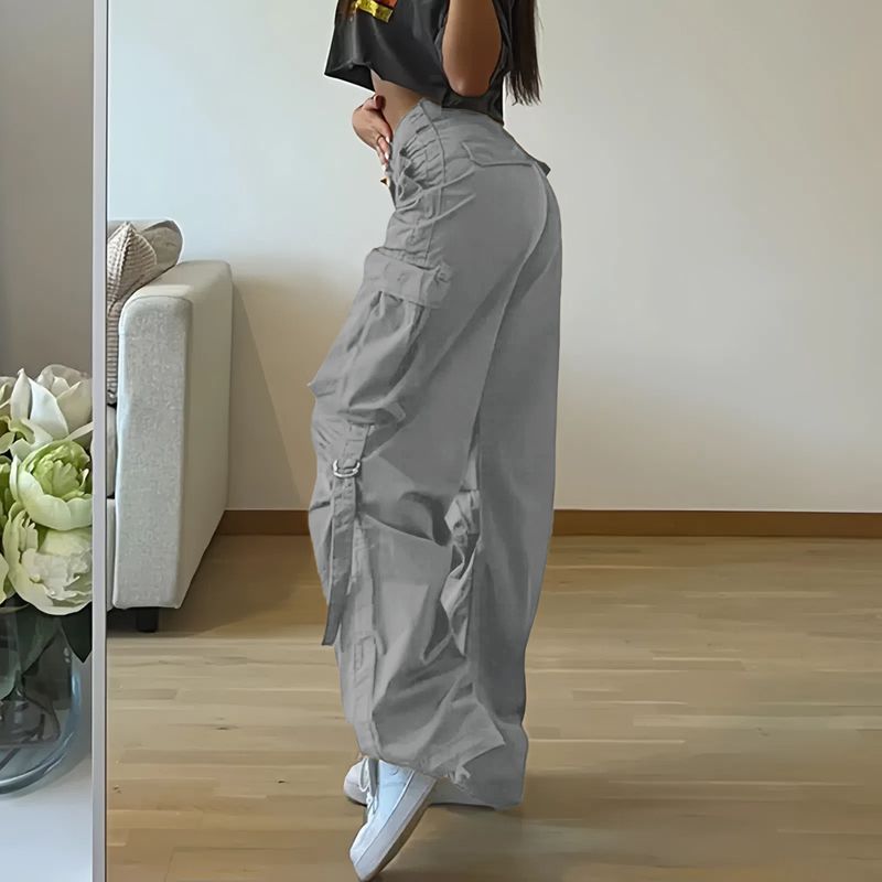 Pantaloni da donna retrò, con tasche, cuciture, vita media, gamba larga, coulisse, casual, tinta unita_voghion.com