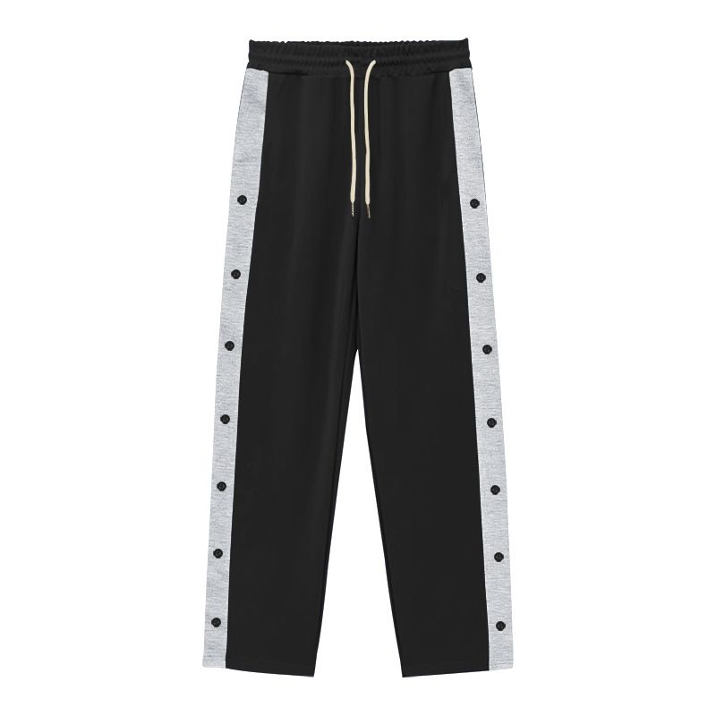 Men's Oversized Straight-Leg Pants – Breathable Polyester, Drawstring Waist, Color-Block Design (White/Black/Khaki/Blue/Gray, S-XXXL)_voghion.com