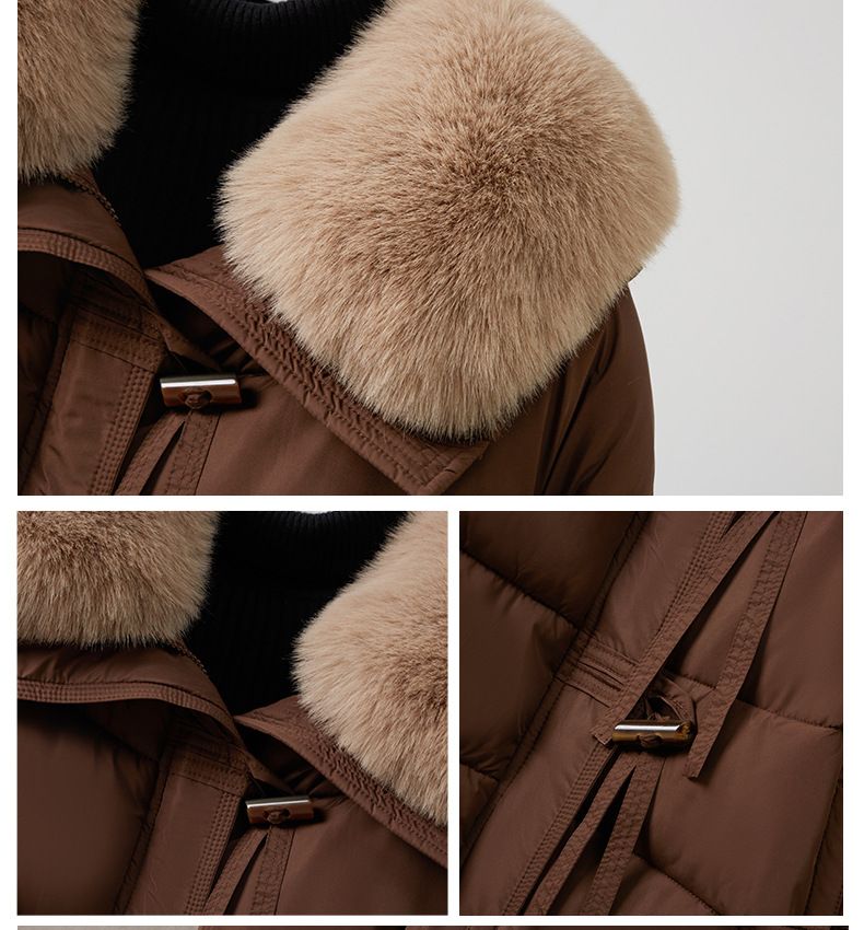 Women's Clothing Women's Faux Fur Trim Hooded Puffer Jacket Winter Coat Warm Outerwear With Detachable Rabbit Fur Collar_voghion.com