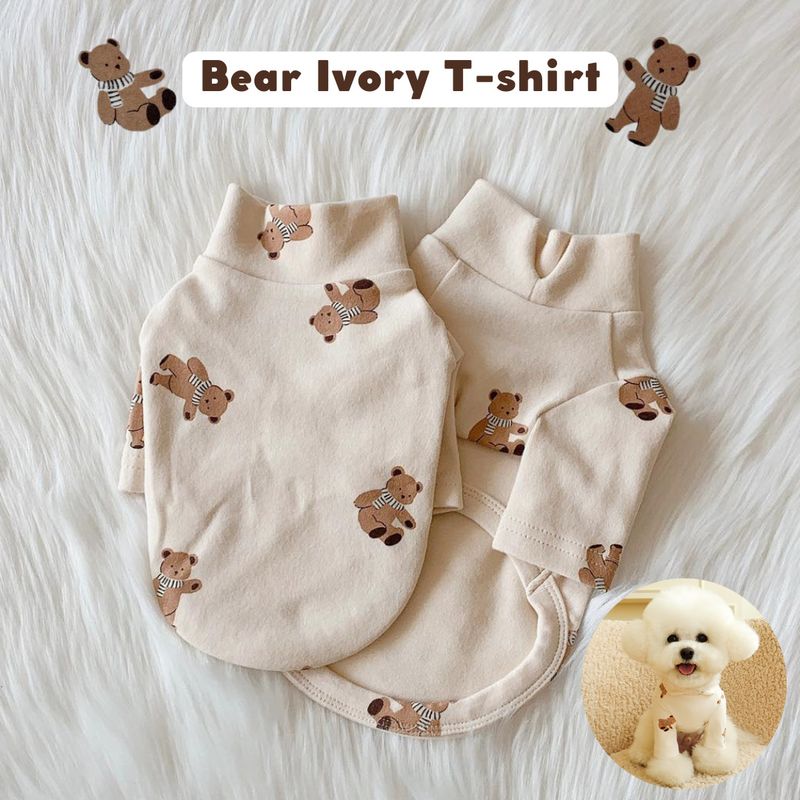 INS Nuova sciarpa coreana autunno inverno orso maglietta bianca avorio calda per cani abbigliamento per animali domestici in pile morbido e carino_voghion.com