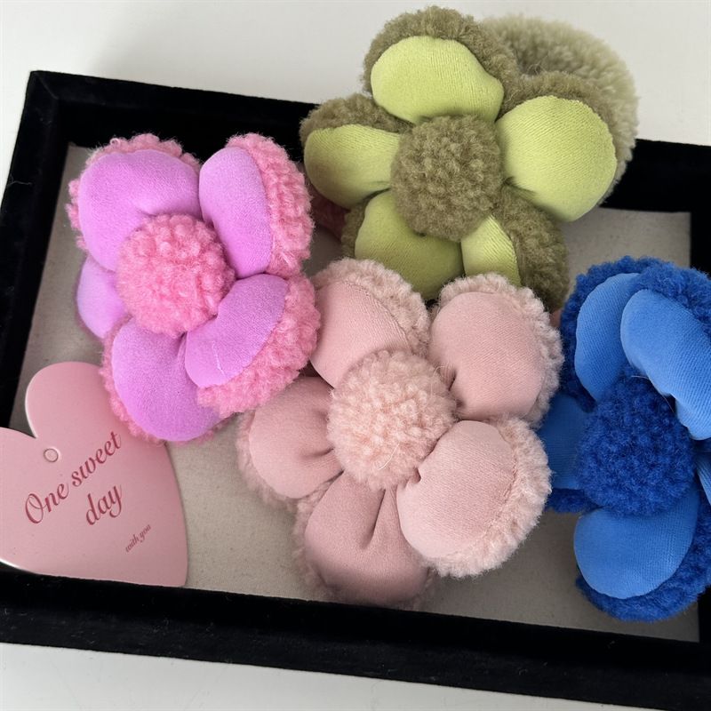 Autunno e inverno fiori di peluche non danneggiano i capelli elastico carino piccolo fiore fascia per capelli elastico alto coda di cavallo fascia per capelli copricapo_voghion.com