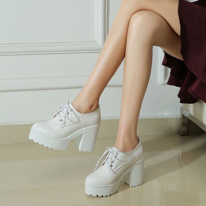 Minimalistische Wasserplattform, flache Schnürung, Damen-Schuhe mit hohem Absatz und dicker Sohle, einzelne Studentenschuhe, groß_voghion.com