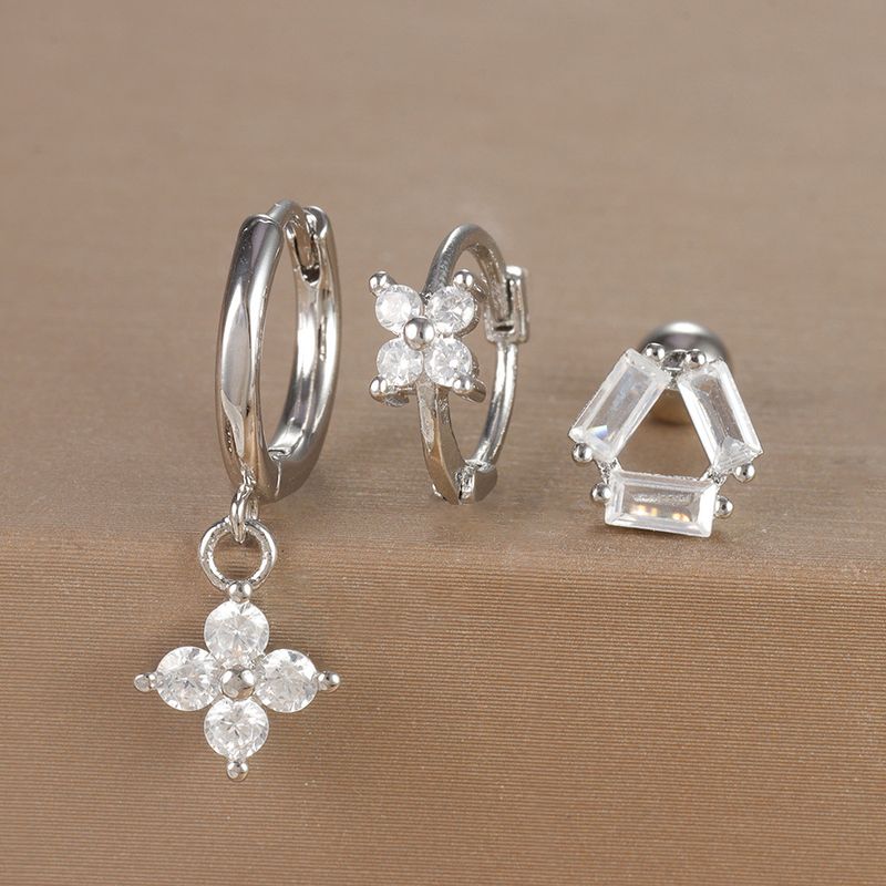 Gioielli e accessori orecchini geometrici alla moda, set di orecchini floreali con micro zirconi intarsiati, orecchini da donna leggeri e di lusso personalizzati in tre pezzi_voghion.com