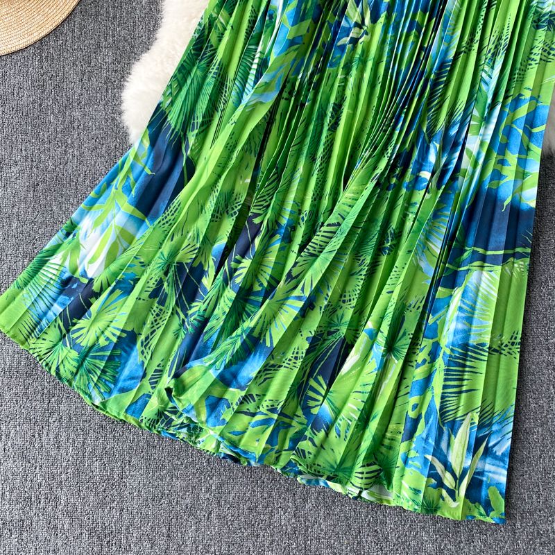 Naisterõivad pühade stiilis ülikonna disainiga pitsist topp, lühike topp, kõrge vöökohaga volditud seelik, trendikas_voghion.com