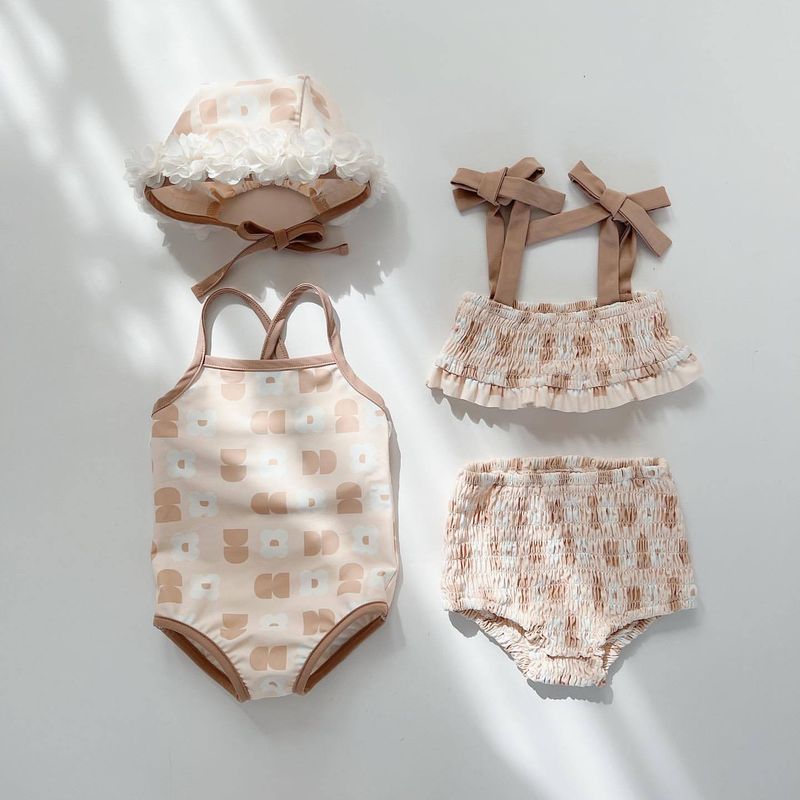 Adorable maillot de bain fleuri pour bébé fille avec bonnet – Tissu en soie lait douce, design coréen élégant pour 0 à 4 ans_voghion.com