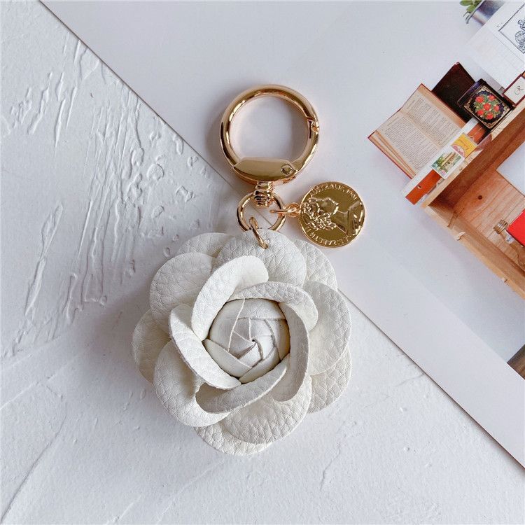 Parti e accessori per borse Moda Pelle Camelia Portachiavi per auto Carino Fiore Zaino Ciondolo Accessori Personalità Portachiavi Anello Donna_voghion.com