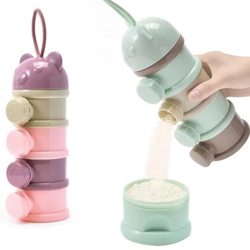 Cutie portabilă pentru lapte praf, stil urs cu 4 straturi, cu deschideri multiple, pentru cereale, desene animate, pentru sugari, cutie de depozitare pentru alimente, recipient pentru gustări pentru copii mici_voghion.com