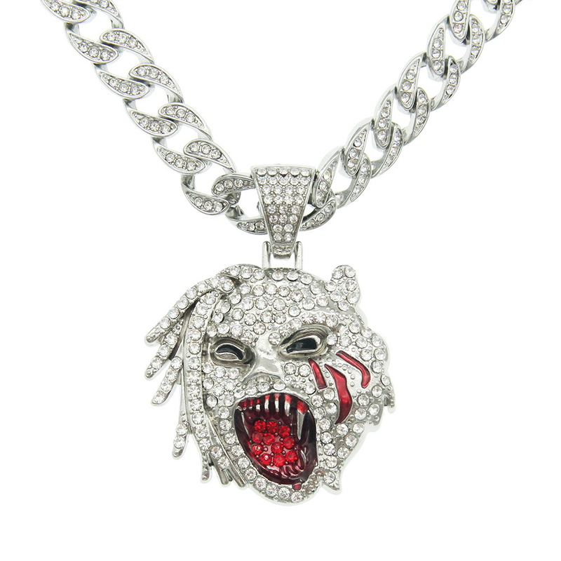 Masculino feminino hip hop iced out bling figura pingente colar com 13mm miami corrente cubana hiphop rock colares moda charme jóias_voghion.com