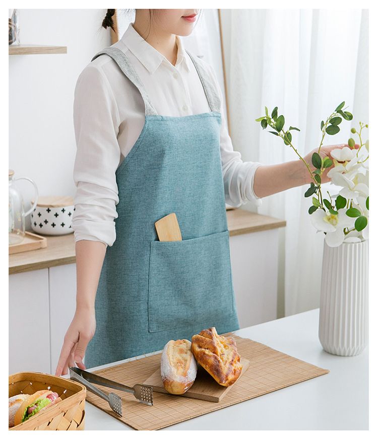 Küchenschürze mit Kreuzrücken und Taschen – Ölbeständiges Polyester, verstellbar, leuchtendes Gelb, elegantes Grau, zartes Blau, Mint_voghion.com