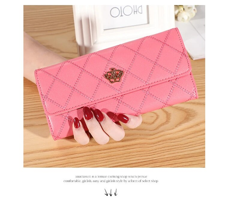 Frauen Brieftasche Dame Kupplung Leder Plaid Haspe Weibliche Brieftaschen Lange Länge Karte Halter Telefon Tasche Geld_voghion.com