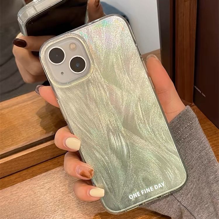 TechGlobe TechGlobe Ins Style Gradient Smudge 17 Phone Case Female 15/14/16Promax Feather Yarn X Large Hole Transparent 12Pro_voghion.com