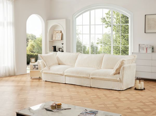 Slipcovered Sofa Couch, Modern 3 Seater Sofa With Suppleness Armrests,Deep Seat Sofa With Soft Multiple Big Pillows, Comfy Couch For Living Room, Ap_voghion.com
