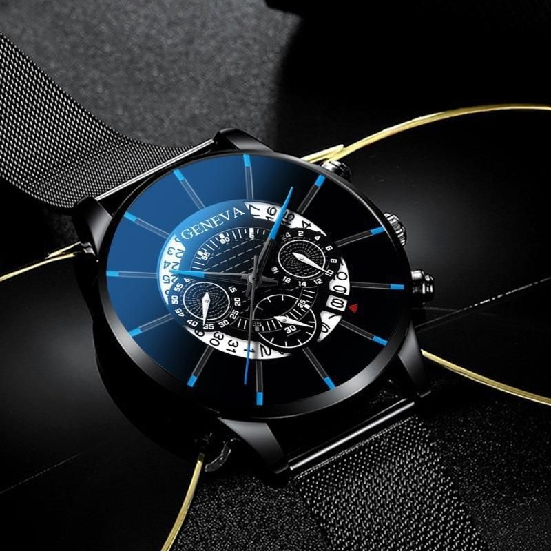 GENEVA Herren-Quarzuhr mit Mesh-Armband, drei Zifferblättern, Kalender, Business-Trend_voghion.com