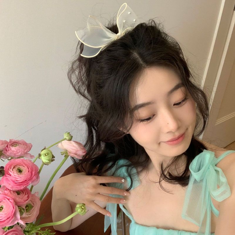 Forcina per capelli con fiocco in maglia nera per donna, stile temperamento di alta qualità, clip laterale Mori, bellissima clip laterale_voghion.com