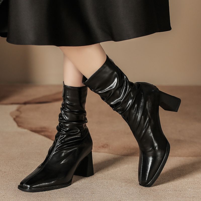 H9537-3 High Heel-Stiefeletten für Damen, Fleecefutter, französischer Stil, wadenlange Schlankheitsstiefel, Reißverschluss hinten, quadratische Zehenpartie_voghion.com