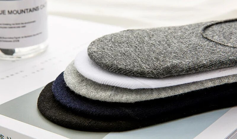 5 paires hommes bateau chaussettes été grande grande taille 38-47 antidérapant Silicone Invisible No Show chaussette pantoufles coton noir_voghion.com