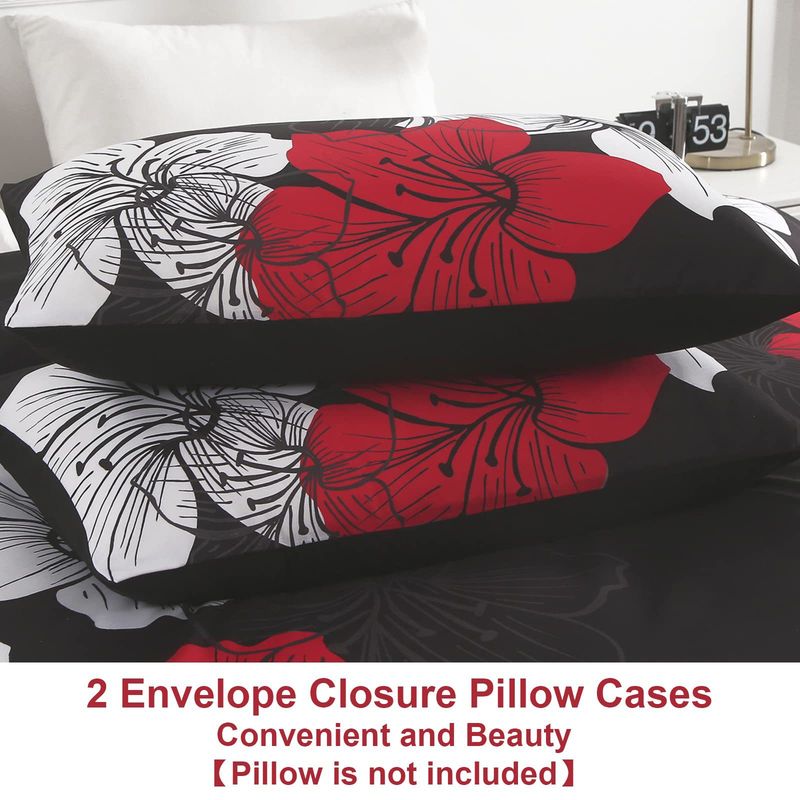 Set di biancheria da letto traspirante con motivo floreale in morbida fibra, tre pezzi, copripiumino e copripiumino._voghion.com