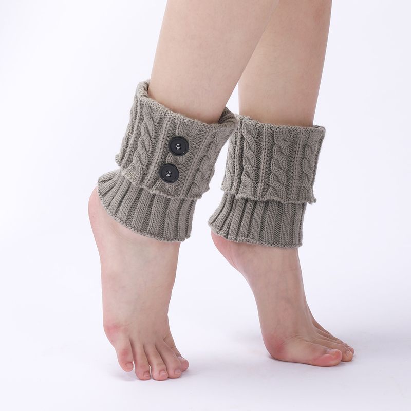 Bottes chaudes en laine neuve pour femmes, couvre-pieds, tricot d'automne et d'hiver, torsades de pâte frite, bouton, jambe courte, protège-genoux_voghion.com