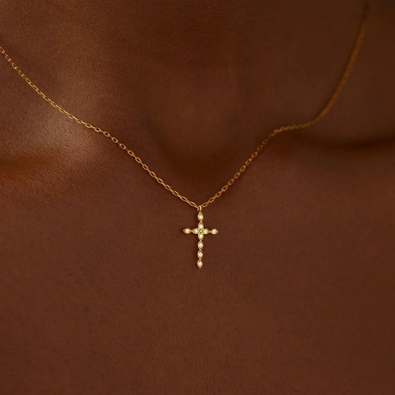 Collana con croce, versatile, in metallo, sottile, geometrica, semplice, regalo, per donna_voghion.com