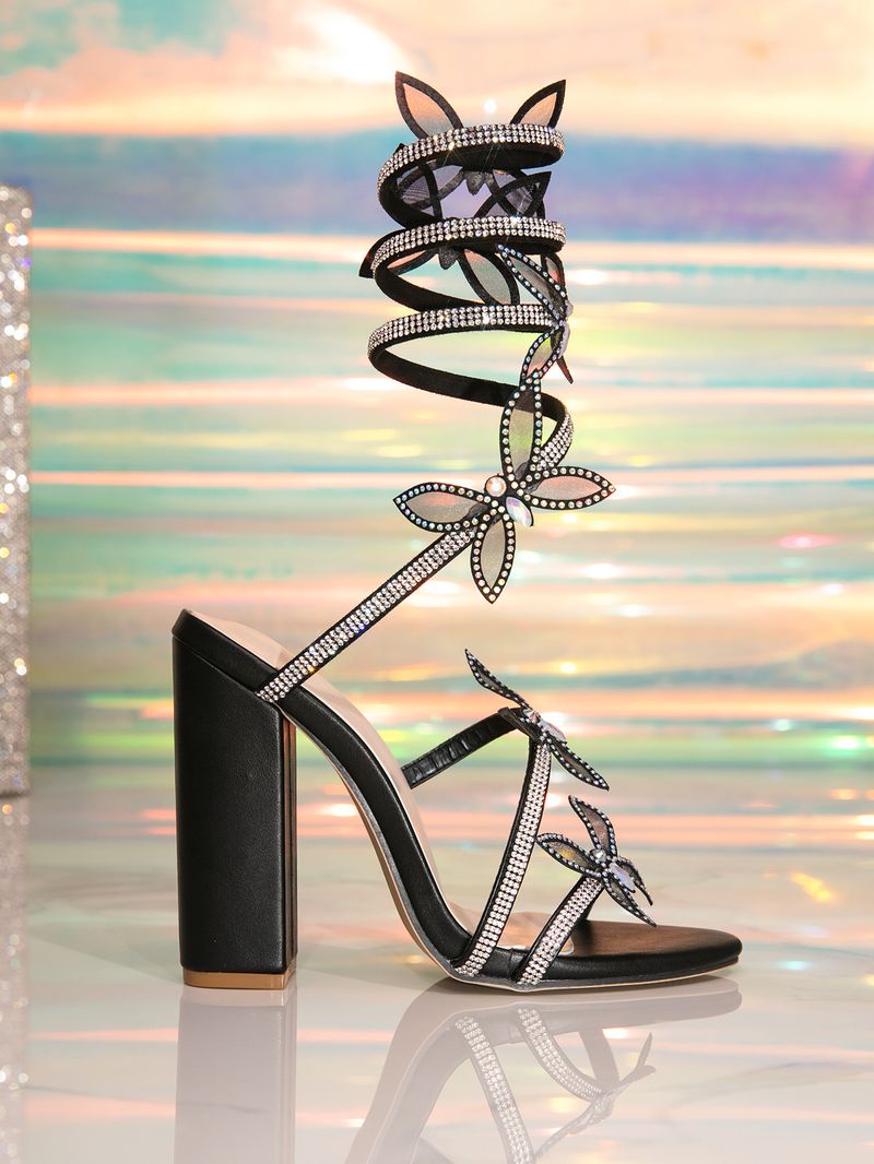 Elegant Crisscross Strappy High Heel Sandals With Rhinestone Bow Detail - Women's Glamorous Evening Shoes For Parties & Special Occasions_voghion.com