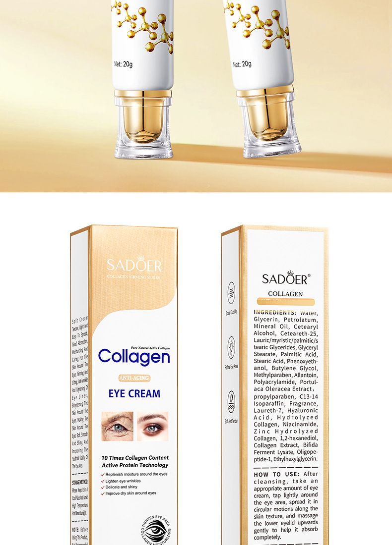 SADOER Collagen Anti-Wrinkle Eye Cream 20g Light Fine Lines Firming Removing Puffiness Dark Circles_voghion.com