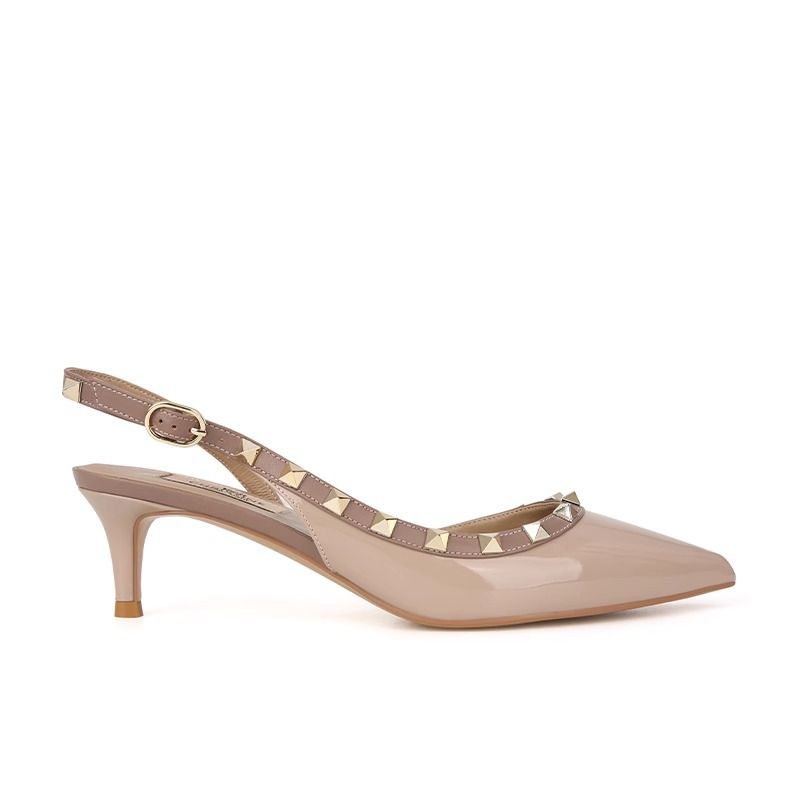 Workplace 2025 New Pointed Rivet Lacquered Leather Back Empty High Heels Thin Heel Sandals Women's Bag Head Commuting Ol_voghion.com
