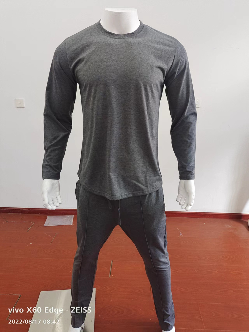 Set di abbigliamento da uomo per il tempo libero, stile primaverile e autunnale, girocollo ampio, maglietta a maniche lunghe, pantaloni lunghi, set a due pezzi, abbigliamento sportivo casual da uomo_voghion.com