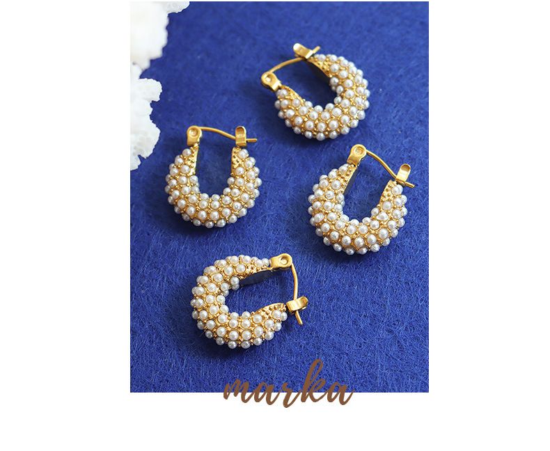 Damenschmuck – Elegante französische Perlenohrringe in U-Form, geometrisches Design, Titanstahl, Goldton, schickes und zeitloses Accessoire_voghion.com