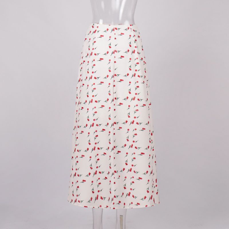 Gonna floreale con stampa a tinta unita, nuova moda primaverile 2024, dolce e fresca, modello a rosa, capo d'abbigliamento traspirante alla moda ed elegante._voghion.com