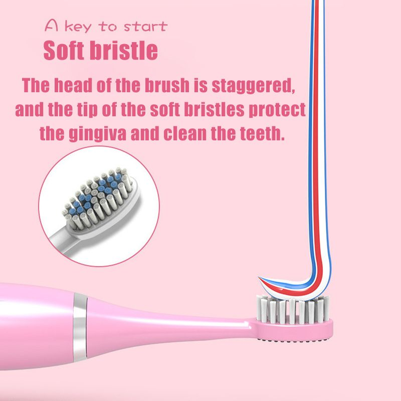 Escova de dentes elétrica sônica, carregamento usb, à prova d'água, temporizador inteligente, clareamento dos dentes, desenhos animados, crianças, escovas ultrassônicas macias_voghion.com