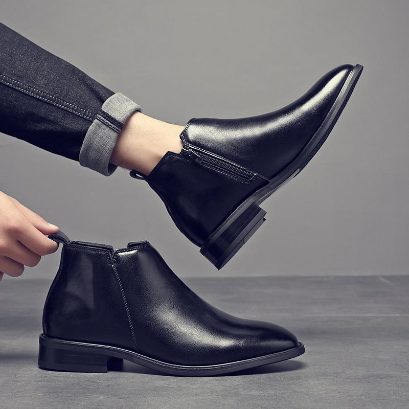 Martin Boots Herren Leder Spitz Single Chelsea Boots Herren High-Top Lederschuhe Style Herrenstiefel Low-Top_voghion.com