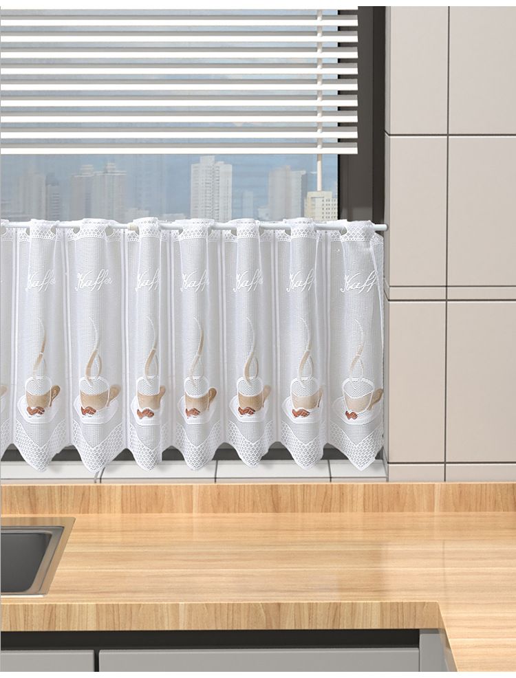 Sheer Lace Curtain For Kitchen, Bathroom & Balcony, 3 Sizes (150×45/180×45/225×45cm), White Polyester Voile Partition Drape With Scalloped Edge_voghion.com