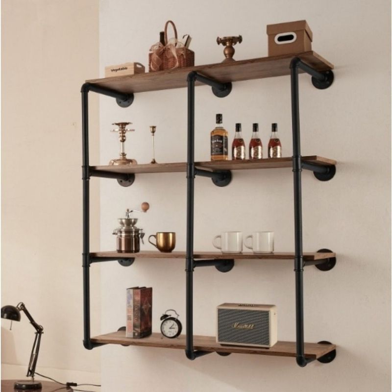 Industrial Pipe Shelf 4 Tier 3PCS 11.8in W Wall-Mount Planks NOT Included_voghion.com