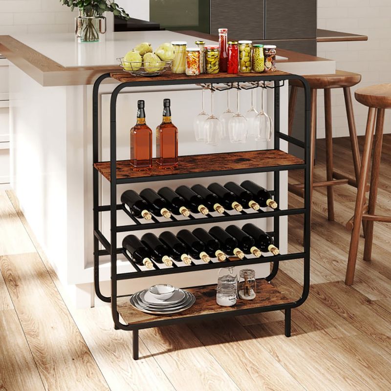 16 Bottle Wine Rack With 5-Tier Wine Shelf And Glass Holders For Kitchen Bar_voghion.com
