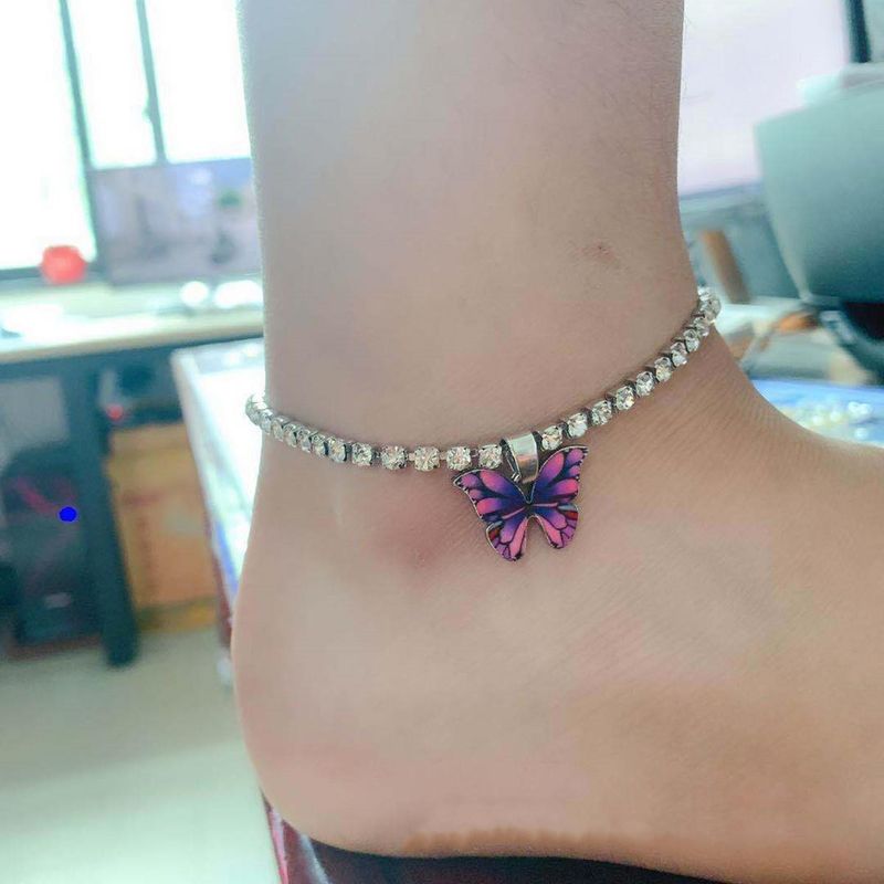 Acessórios Coloridos Incrustados Garra Corrente Pé Joias Personalidade Simples Óleo Hua Fantasia Borboleta Pingente Pulseira Tornozeleira_voghion.com