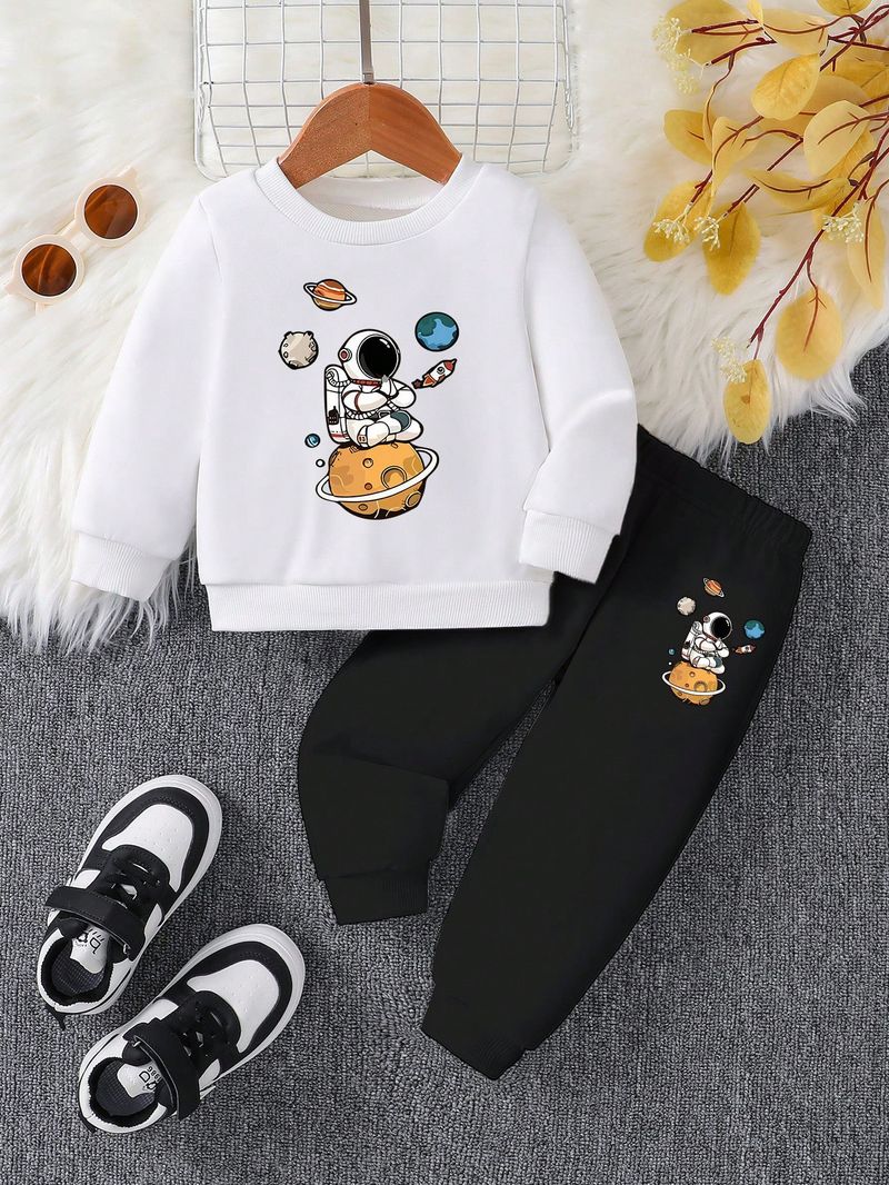 Kinderbekleidung für Jungen, langärmliger Sweatshirt-Anzug für mittlere und große Kinder, hübscher, lässiger Sweatshirt-Jogginganzug mit Rundhalsausschnitt, zweiteiliger Anzug_voghion.com